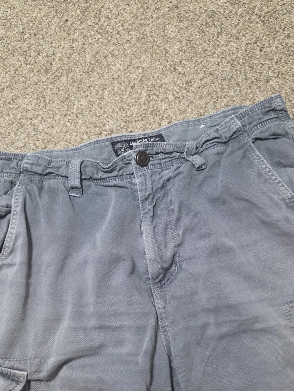 Y2K American Eagle Men's Classic Cargo Shorts Gray/Blue Size 34